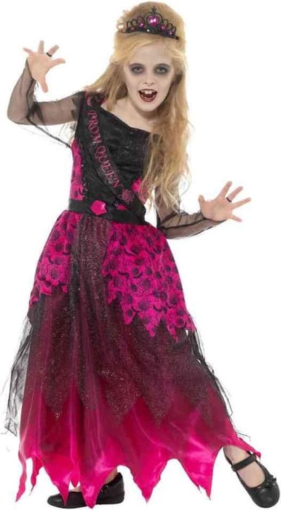 Smiffy's - Zombie Kostuum - Griezelige Prom Queen - Meisje - Roze, Zwart - Large - Halloween - Verkleedkleding