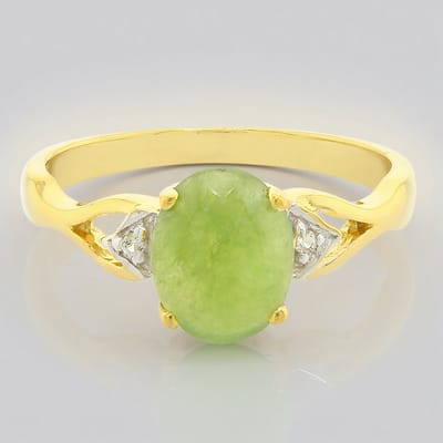 Cavill - Zilveren ring 925 sterling verguld - keizerlijk chrysopraas ovaal cabochon 1,03 ct - witte topaas 0,018 ct - elegante damesring maat 17