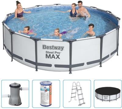 Bestway Steel Pro MAX Zwembad - 427x107 cm - Rond - Met filterpomp + accessoires - Zwembad - Filterpomp - Zwembadtrap - Afdekzeil - Zwembad Opzet