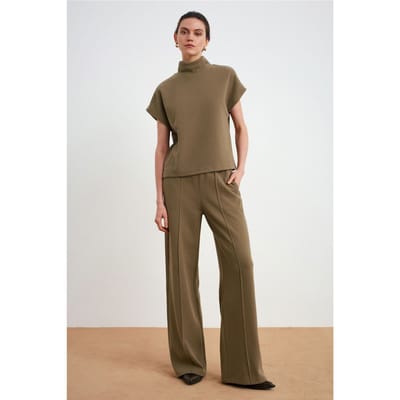 Geribbelde Halssluiting Gebreide Blouse