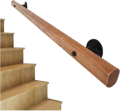 Houten trapleuning - Steun voor trap - Veilige trap - Massief grenenhout - 300 cm - Houtkleur