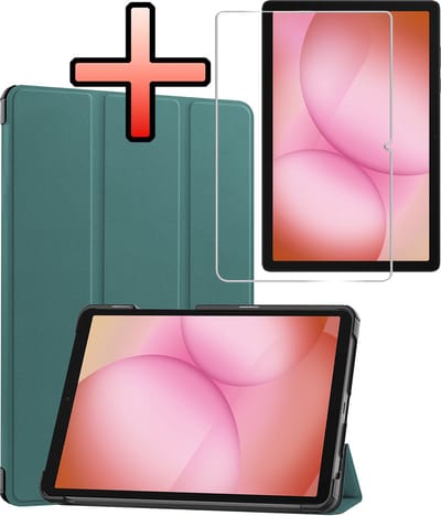 Hoes - Geschikt voor Samsung Galaxy Tab A11 Plus - Met Screenprotector - Trifold Bookcase - Hard Cover - Hardcover Book Case - Tablet Hoesje - Donkergroen