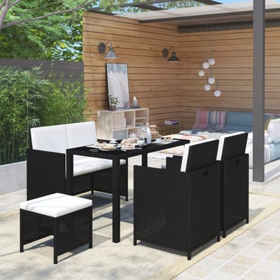 vidaXL - 6-delige - Tuinset - met - kussens - poly - rattan - zwart