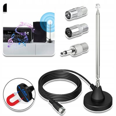 Uitschuifbare FM/DAB-Antenne - Magnetische Bevestiging 3 Meter Uitschuifbaar - Heldere Hifi-Ontvangst Brede Compatibiliteit - Inclusief 3,5 mm- En TV-Adapters Eenvoudige Installatie