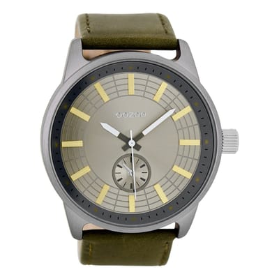 OOZOO Timepieces - Titanium horloge met donker groene leren band - C7821