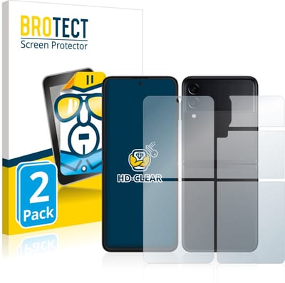BROTECT - Screenprotector voor Samsung Galaxy Z Flip 3 5G (Voor+Achter) - Folie Beschermfolie transparant 2 Stuks