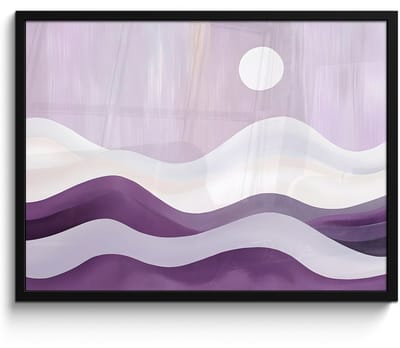 Poster in lijst - Fotolijst 70x50 cm - Posters - Golven - Heuvels - Abstract - Paars - Posterlijst zwart - Decoratie - Wanddecoratie woonkamer - Muurdecoratie slaapkamer