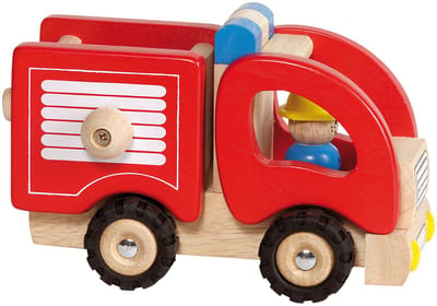 GOKI Houten voertuig - Brandweerwagen - 16,7X9X10,5Cm - Met Rubberen Banden - 2 Jaar