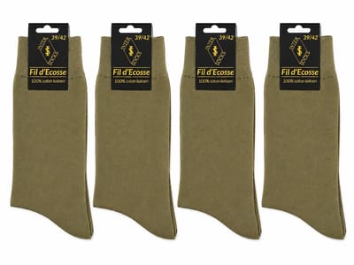 Heren - 100% katoen - naadloos - dunne katoenen heren kousen - 4 paar - beige/kaki - maat 39/42