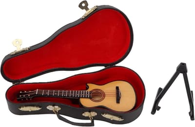 Gitaar Replica Decoratie - Miniatuur Model - Muziek Kamer Decor - Houten Instrument - 19cm Groot - Natuurlijk Hout