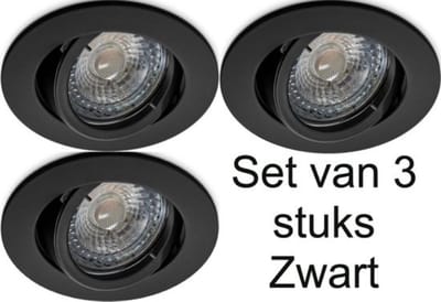 Zwarte GU10 Inbouwspots Set van 3 – Philips LED 3W – 3000K Warm Wit – 230 Lumen – Dimbaar – Draaibaar & 30° Kantelbaar – 230V – Hoogwaardig Aluminium Zaagmaat (plafond): Ø 68 – 76 mm