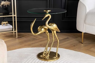 Ronde bijzettafel WILDLIFE CRANE 55cm goud glazen kraan sculptuur handgemaakt - 44832