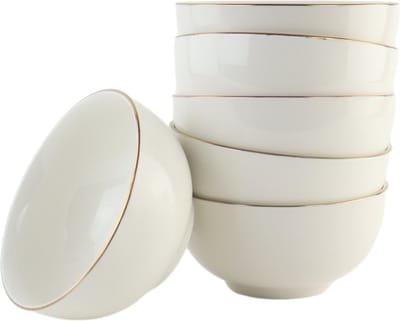 OTIX Soepkommen - Schaaltjes - 6 Stuks - Soeptassen - Porselein - Wit met Gouden Rand - 13,5x6cm - Daisy