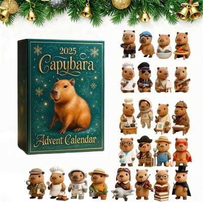 Adventskalender met capibara-motief 2025 - 24-daagse kerstadventskalender - Inclusief 24 2D capibara-ornamenten - Een kerstornament voor dierenliefhebbers