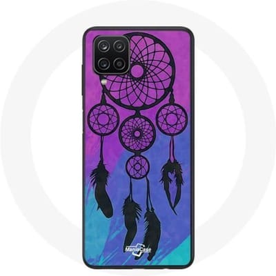 Samsung Galaxy A12 hoesje Dream Catcher Zwart Blauwe en Paarse Achtergrond