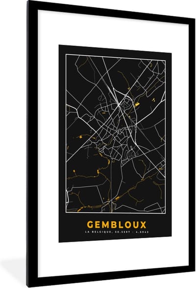 Fotolijst incl. Poster - Gembloux - Stadskaart - Goud - Kaart - Plattegrond - 60x90 cm - Posterlijst