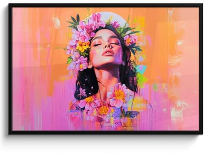 Poster in lijst - Fotolijst 120x80 cm - Posters - Portret - Bloemenkroon - Vrouw - Posterlijst zwart - Decoratie - Wanddecoratie woonkamer - Muurdecoratie slaapkamer