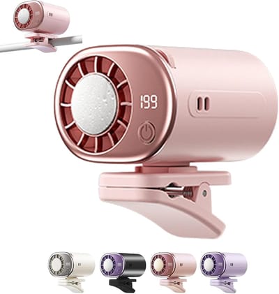 VHV - Ventilator - Tafelventilator - Mini ventilator - Clip ventilator - Met LED-display - Clip-on Airconditioner voor in de auto - Mini-koelsysteem voor auto's - 360° draaibaar - Verstelbaar - 199 snelheden - Roze