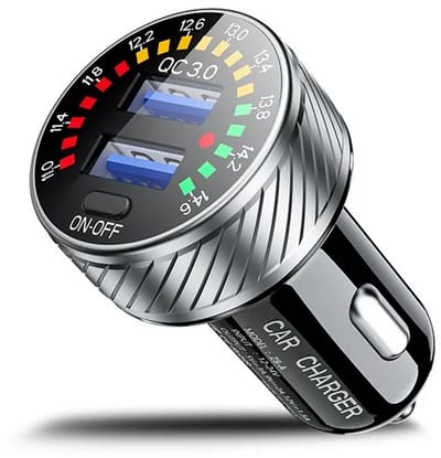 DrPhone QC14 – 36W QC3.0 Dubbele Autolader - 12V/24V - Dual USB - LED Voltmeter - AAN/UIT Schakelaar - Snel Opladen - Hittebestendig - Beveiligd tegen Oververhitting & Kortsluiting - Zilver