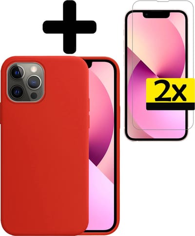 Hoesje - Met 2x Screenprotector - Geschikt voor Apple iPhone 14 Pro - Sterk & Shockproof - Back Cover - Siliconen Case - Telefoon Hoes - Telefoonhoesjes - Rood