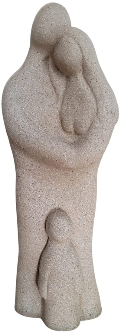 Beeld Gezin met 1 klein Kind – Moderne Familie Sculptuur (Tweeling) – 5x9x27 cm – Crème Steenhars
