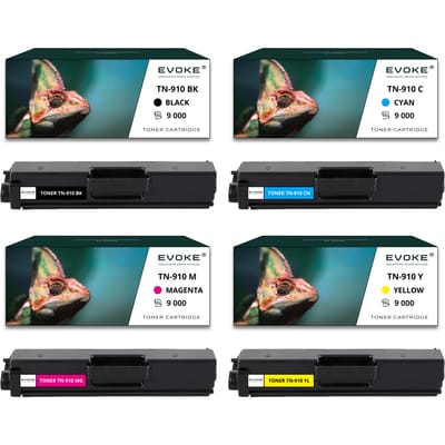 Evoke Compatibele Toner voor Brother Tn-910 Tn910 4X Cmyk: Tn910Bk Zwart, Tn910C Cyaan, Tn910M Magenta, Tn910Y Geel 36000 Pagina's Hl-L9310Cdw L9310Cdwt; Mfc-L9570Cdw L9570Cdwt