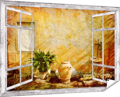 Gards Tuinposter Doorkijk Oude Stenen Muur - 180x120 cm - Tuindoek - Tuindecoratie - Wanddecoratie buiten - Tuinschilderij