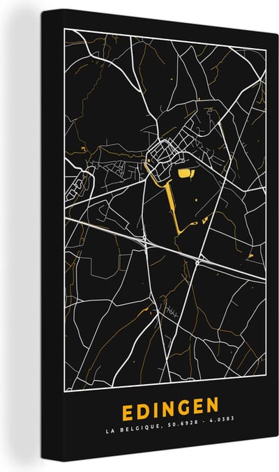 Canvas Schilderij Plattegrond - Kaart - Goud - Edingen - Stadskaart - 20x30 cm - Wanddecoratie