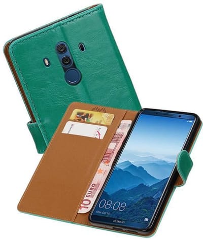 Zakelijke Book Case Telefoonhoesje Geschikt voor de Huawei Mate 10 Pro - Portemonnee Hoesje - Pasjeshouder Wallet Case - Groen
