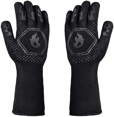 Hittebestendige Grillhandschoenen - Ovenwanten Koken - Bescherming Hoge Temperaturen - Lange Mouwen Aramidevezel - 2 stuks - Zwart