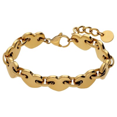 Lucardi - Dames Stainless steel goldplated armband schakel hart - Armband - Staal - Goudkleurig - 19.50 cm