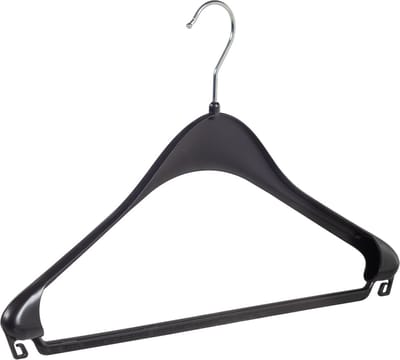 De Kledinghanger Gigant - Mantelhanger - Kostuumhanger - Jassenhanger - Volwassenen - F44 - 50 Stuks - Kunststof - Zwart - Schouderverbreding 2,2 cm - 44 cm - Kledinghanger - Kleerhanger - Hotelhanger (F44_00/50)