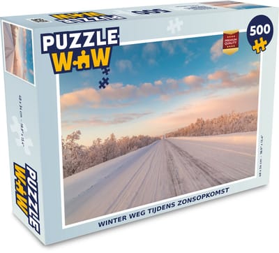 Puzzel Besneeuwde weg in Finland tijdens een zonsopkomst - Legpuzzel - Puzzel 500 stukjes