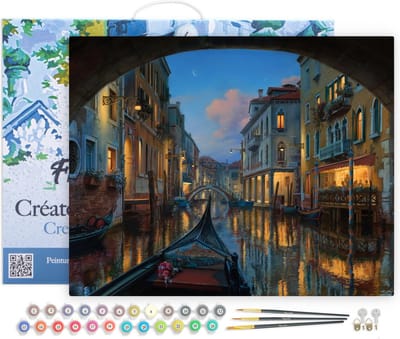 Figured'Art Schilderen op Nummer Volwassenen met lijst - Bezoek aan het kanaal van Venetië - Handwerk acrylverf Kit DIY Compleet - 40x50cm Canvas al ingelijst