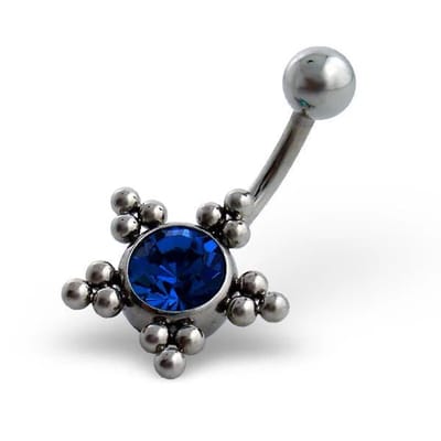 Rvs sieraden - Navelpiercing met donkerblauwe zirkonia - Stijlvol