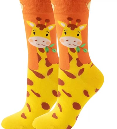 Dames sokken - geel - bruin - oranje - leuke print giraffe - 36 - 40 - cadeau voor haar - geschenk vrouwen - Kerst cadeau - verjaardagscadeau - GrandSock - gift