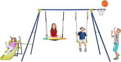 Kinderschommelset Outdoor - Speeltoestel Tuin - Buiten Spelen - 4-in-1 Fun - 350x151x171 cm - Meerkleurig