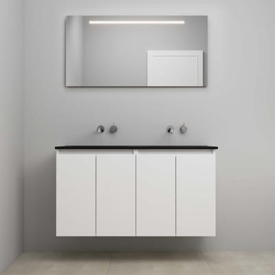 On-Line Badkamermeubelset - 120 cm - Bouwpakket - Greeploze Ladestructuur - Acryl Wastafel - zonder Kraangat - Spiegel met LED-Verlichting - Hoogglans Wit