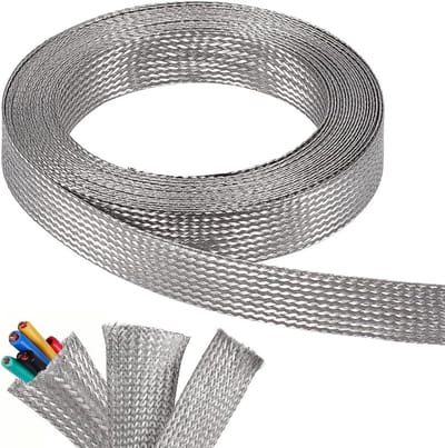Kabelmantel van roestvrij staal, 6 m plat aardingsnet, flexibele afscherming voor kabels, gevlochten, 20 mm breed, duurzaam en weerbestendig
