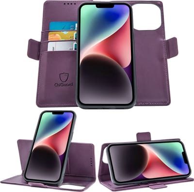 Geschikt voor iPhone 14 Pro Book Case Hoesje - Uitneembaar Hoesje - Magnetische Sluiting - Portemonnee Paars