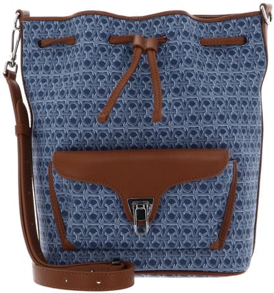 COCCINELLE schoudertas Beat Bucket Bag Blue Denim / Cognac blauwgrijs