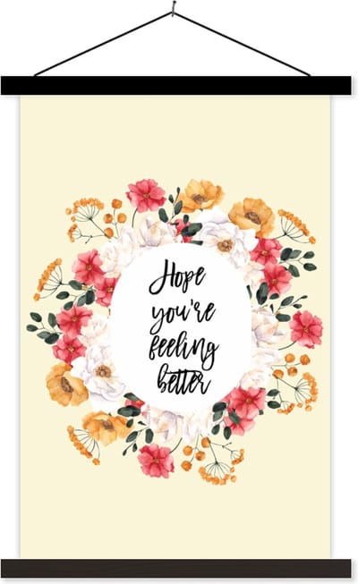 Posterhanger incl. Poster 40x60 cm - Schoolplaat - Beterschap - Quotes - Planten - Hope - Textielposter - Zwarte latten