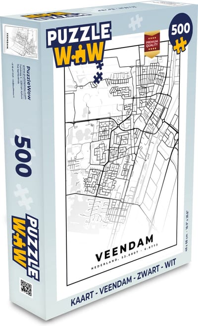 Puzzel Kaart - Veendam - Zwart - Wit - Legpuzzel - Puzzel 500 stukjes