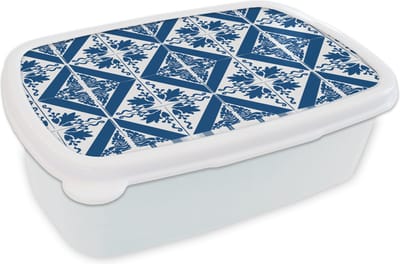 Broodtrommel Wit - Lunchbox - Brooddoos - Tegel - Portugal - Patroon - 18x12x6 cm - Volwassenen