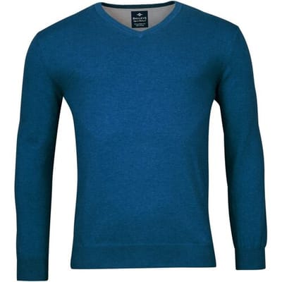 Baileys Trui Uni Color Cotton V-Neck Single Knit Cobalt / male