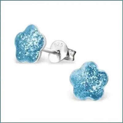 Aramat Jewels | Oorbellen | 925 Zilveren Kinderoorbellen Blauwe Glitter Bloem 8mm | | | |8mm | Zilver | Kinderen, Volwassenen | Verkleurd niet