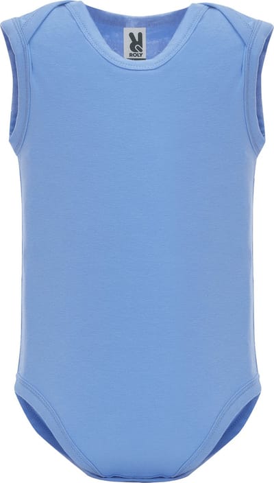 5 pack babyrompertjes zacht blauw zonder mouwen maat 6 maand merk Roly