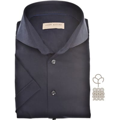 John Miller Overhemd Solid Color Slim Short Sleeve Cutaway Jersey Donker Blauw / male