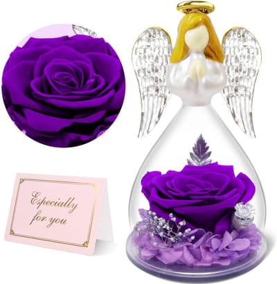 Eeuwige Roos Engel - Bewaarde Bloem Decoratie - Cadeau Geven - Handbeschilderde Glazen Engel - 7 x 13 cm - Roze