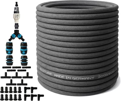 Irrigatiesysteem Parelslang - Bewateringssysteem Tuinslang - Efficiënte Tuinberegening - Gemaakt van Gerecycled Rubber - 100 Meter Lengte - Zwart